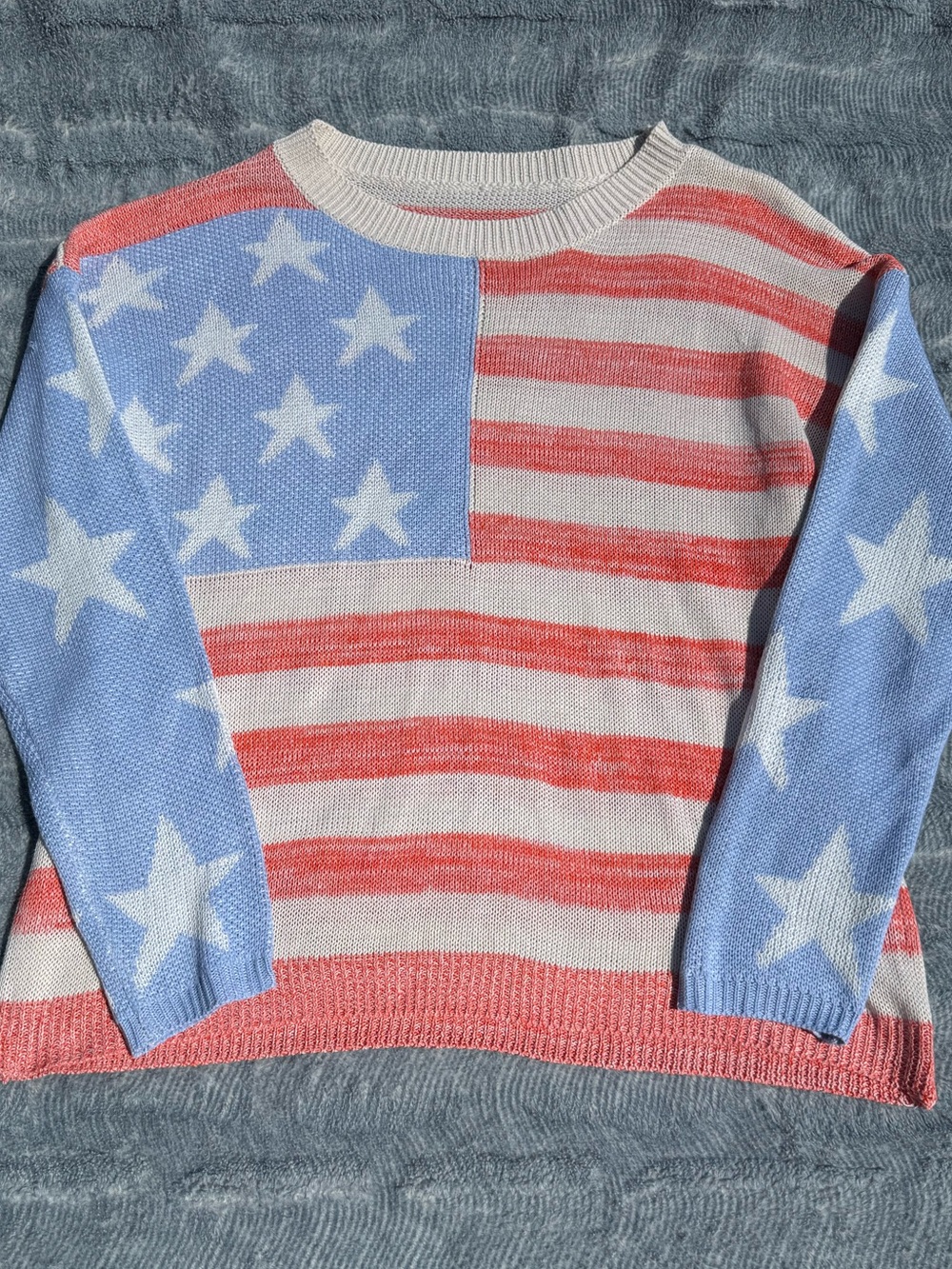 American Flag Star Stripe Knit Sweater - Red, White & Light Blue